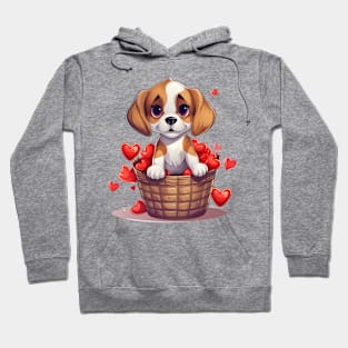 Cartoon Beagle Dog in Hearts Basket Hoodie